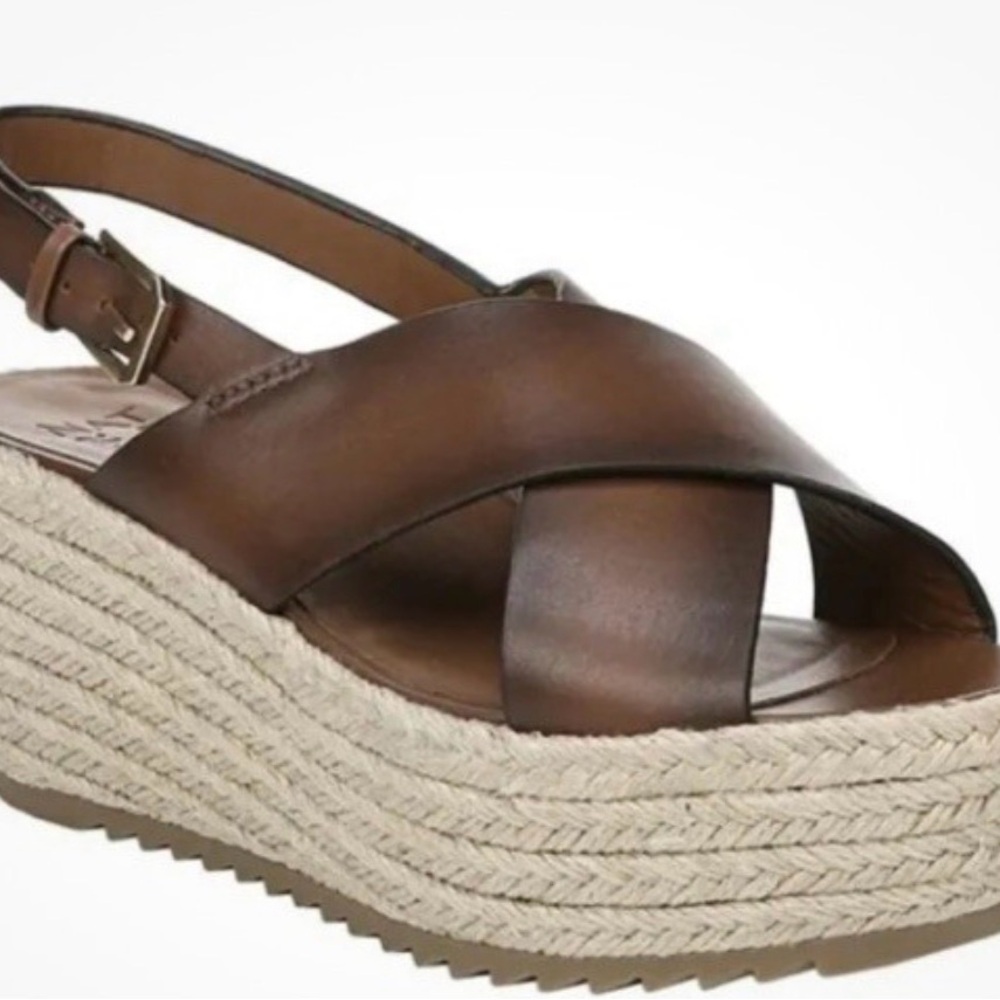 Naturalizer Oak Espadrille Wedge Sandal Brown Leather Crossover Strap Women’s 11